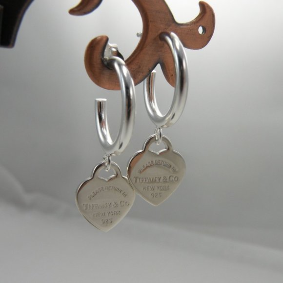 NEW Mini Heart Hoop Stud Earrings Return to Tiffany & Co Solid Sterling Silver - Picture 5 of 15